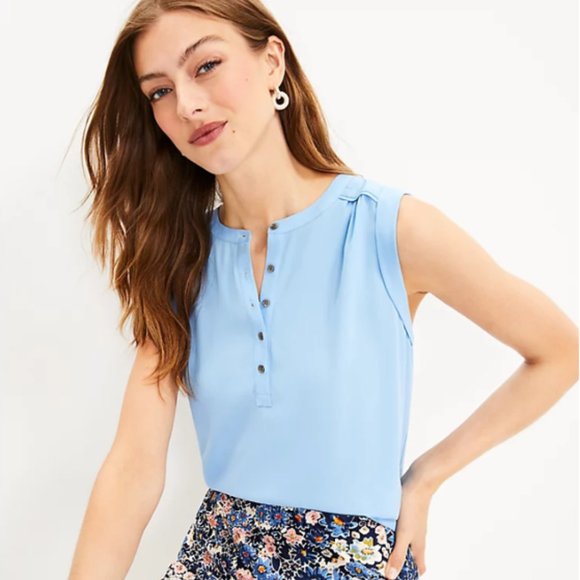 LOFT Henley Mixed Media Shell, Size Large, NWT - Picture 2 of 11